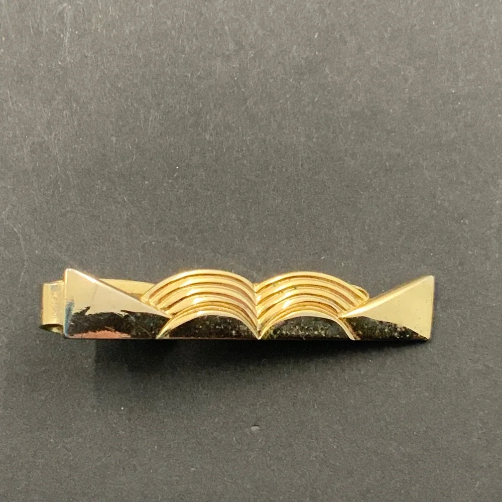 Vintage Gold Tone Geometric Art Deco Style Tie Clip Mens Formal Accessory